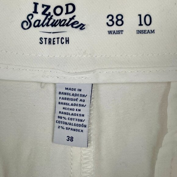 NWT Izod Saltwater Stretch Flat Front Washed Chino Cotton Short White Men's 38W - Picture 4 of 13